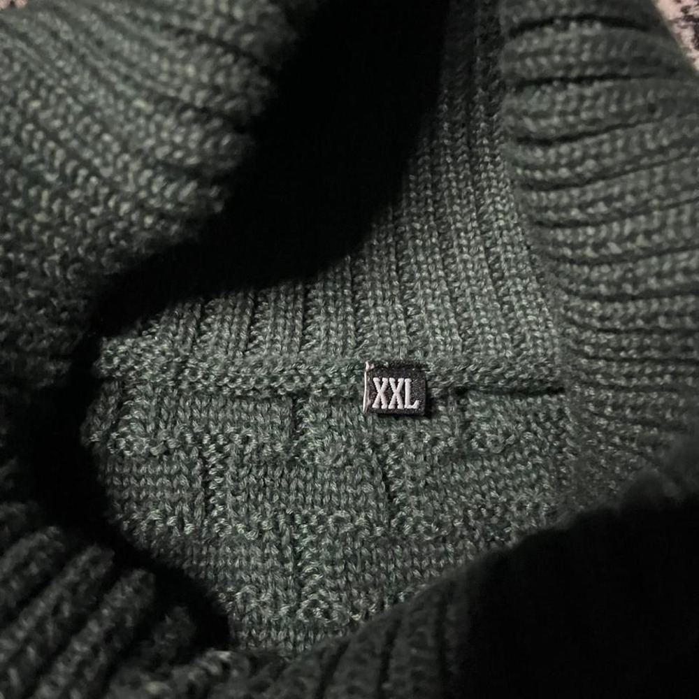 Dark Green Knit Button Up Turtleneck Sweater - Picture 2 of 6